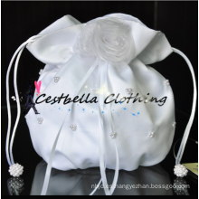 Bolsos hechos a mano blancos hermosos bolsos nupciales del satén de la flor bolsos nupciales indios handcraft el bolso cristalino bling